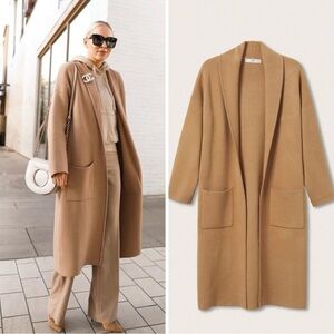 Mango Camel Open-Front Long Trench Coat